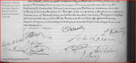 signature Philippe de Lyon fleche fils du tonnerre mariage Jeanne Marie Victoire Philippe avec Emmanuel Lalande